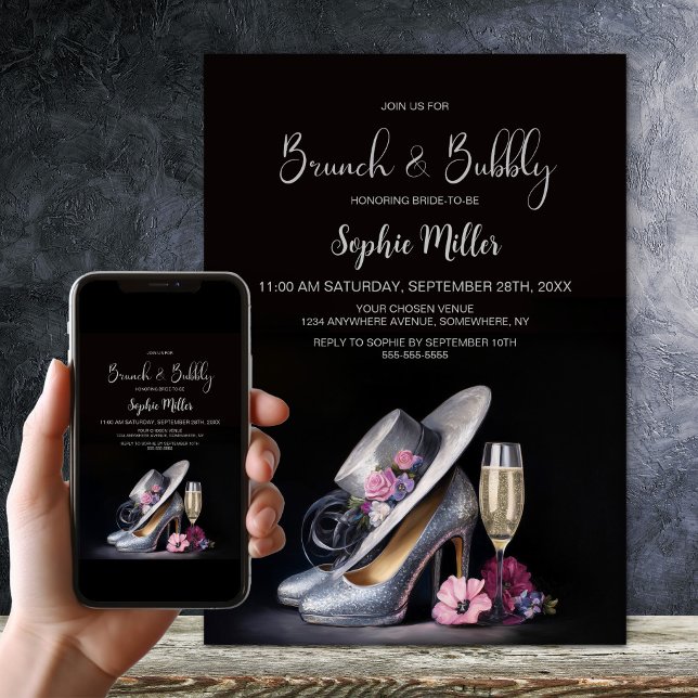 Elegant Silver High Heel Shoes Brunch and Bubbly Einladung (Von Creator hochgeladen)