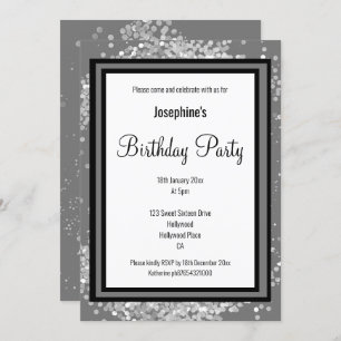 ELEGANT SILVER HOLOGRAPHIC GRAY BLACK BIRTHDAY EINLADUNG