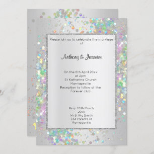 ELEGANT SILVER HOLOGRAPHIC PASTEL WEDING EINLADUNG