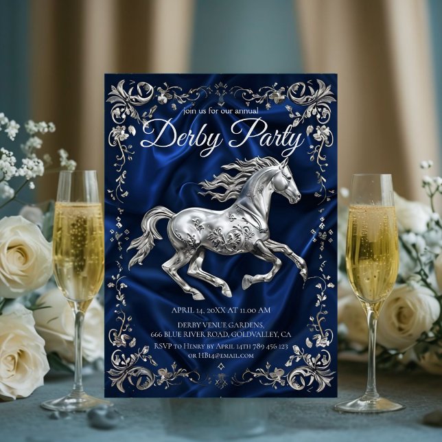 Elegant Silver Horse Derby Party Invitation with N Einladung (Von Creator hochgeladen)