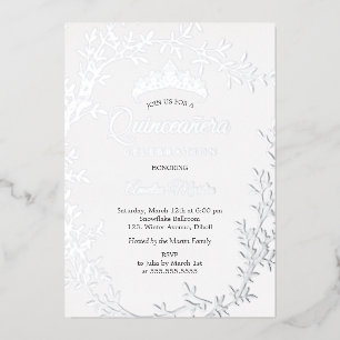 Elegant Silver Leaf Wreath Quinceanera Folieneinladung