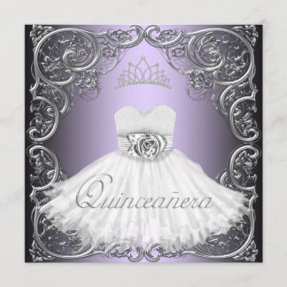 Elegant Silver Lila Quinceanera Einladungen