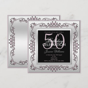 Elegant Silver & Lilac Women's 50. Geburtstag Einladung