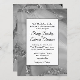 Elegant Silver Marble Agate Hochzeit Einladung