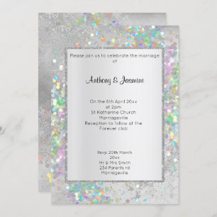 ELEGANT SILVER MARBLE HOLOGRAPHIC PASTEL WEDING EINLADUNG