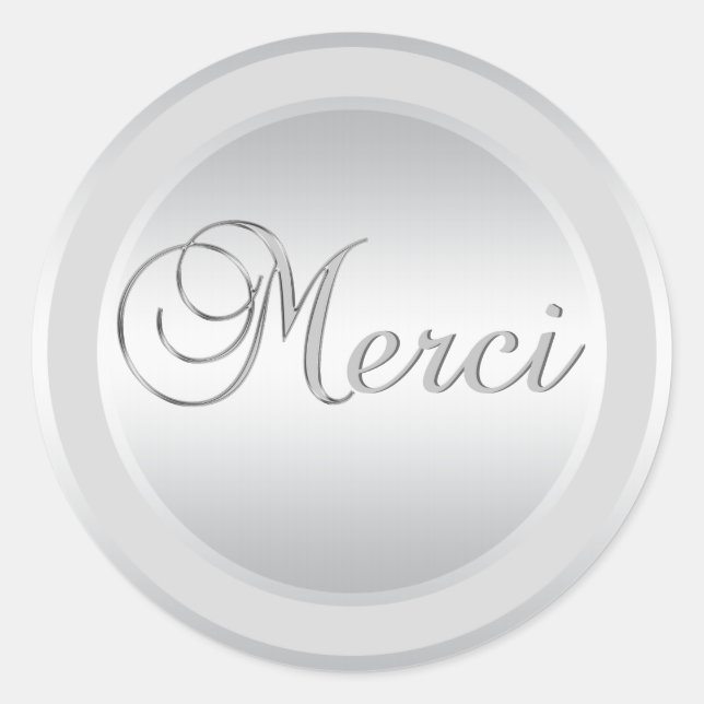 Elegant Silver MERCI Labels Stickers (Vorderseite)