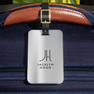 Elegant Silver Metallic Brushed Monogram Initial  Gepäckanhänger