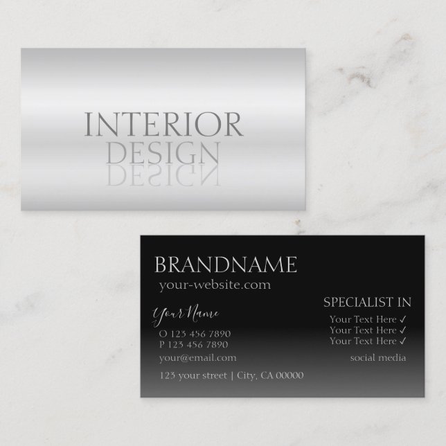 Elegant Silver Mirror Font Professional Stylish Visitenkarte (Vorne/Hinten)