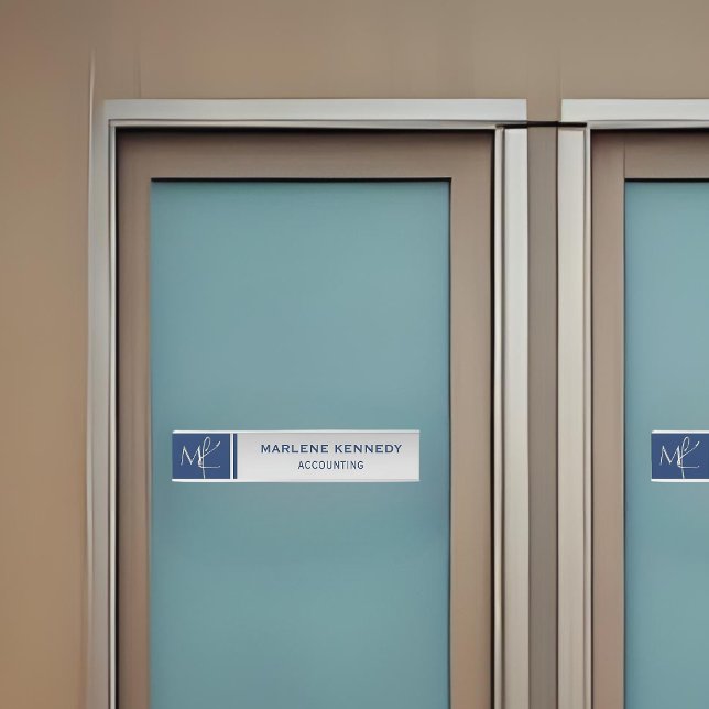 Elegant Silver Monogram Navy Blue Türschild (Von Creator hochgeladen)