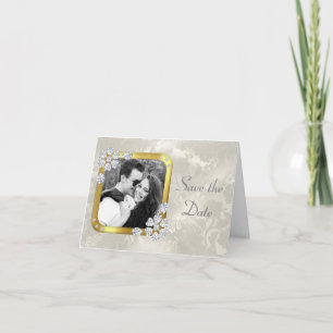 Elegant Silver Pearl Diamond Save the Date Einladung