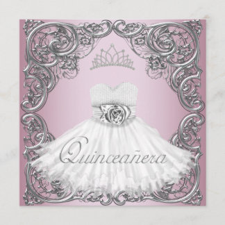 Elegant Silver Pink Quinceanera Einladungen