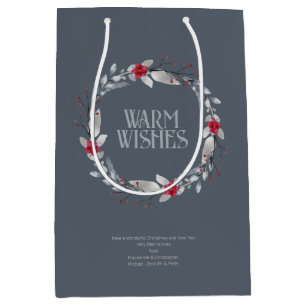 Elegant Silver Red Wreath Festival Mittlere Geschenktüte