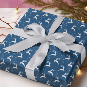 Elegant Silver Reindeer Blauer Weihnachtsfeiertag Geschenkpapier