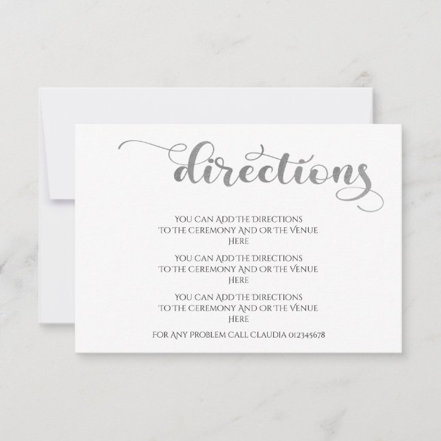 Elegant Silver Simple Wedding Directions Mitteilungskarte (Vorderseite)