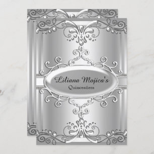 Elegant Silver Swirl Quinceanera Einladung
