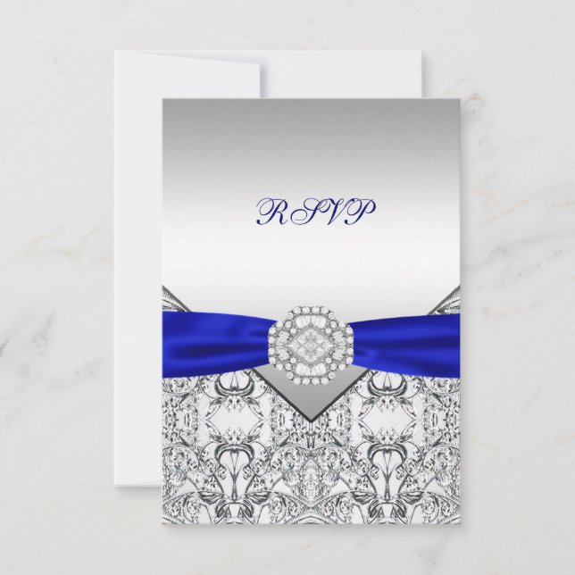 Elegant Silver und Royal Blue Wedding RSVP (Vorderseite)