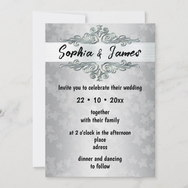 Elegant Silver Wedding Invitation – Custom card Einladung (Vorderseite)