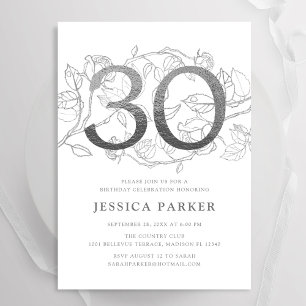 Elegant Silver White 30. Geburtstag Einladung