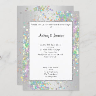 ELEGANT SILVER WHITE HOLOGRAPHIC PASTEL WEDING EINLADUNG