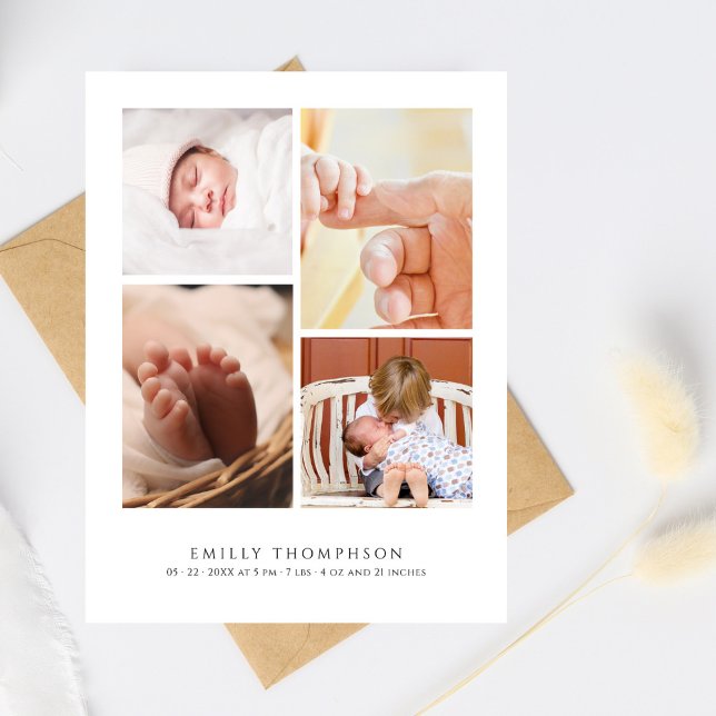 Elegant Simple 4 Foto Baby Shower Vielen Dank Postkarte (Von Creator hochgeladen)
