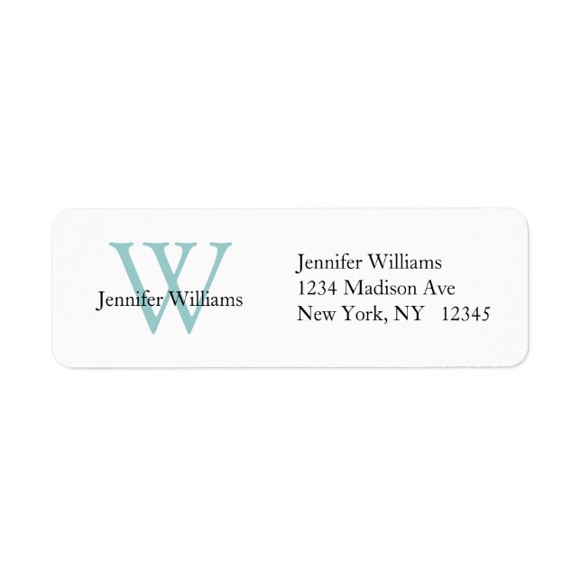 Elegant Simple Address Label White Blue Initial (Vorne)