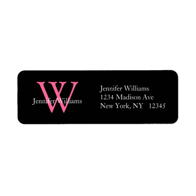 Elegant Simple Address Labels Black Pink Initial (Vorne)