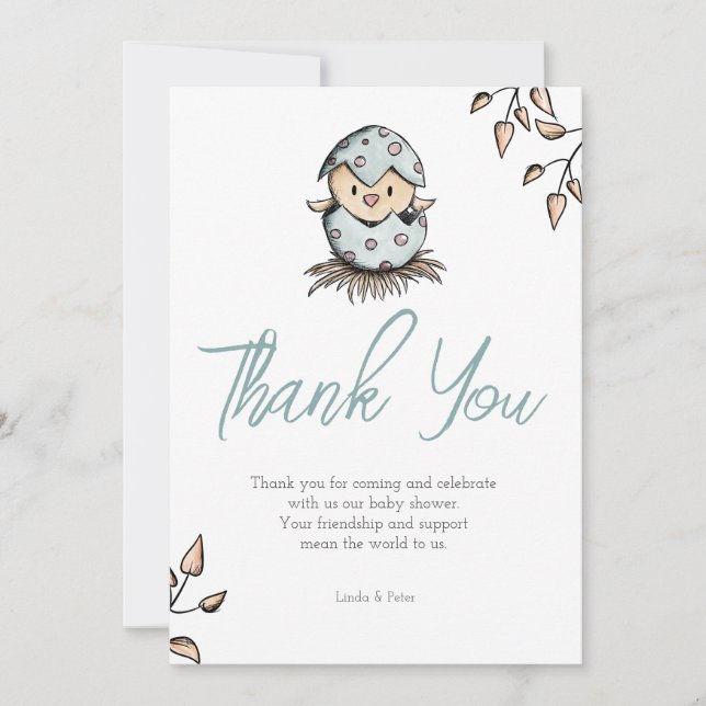 Elegant Simple Bird Watercolor Baby Shower Dankeskarte (Vorderseite)