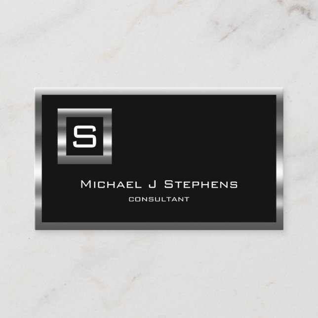 Elegant Simple Black and Chrome Monogram Visitenkarte (Vorderseite)