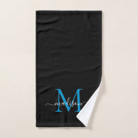 Elegant Simple Black Blue Monogram Script Name