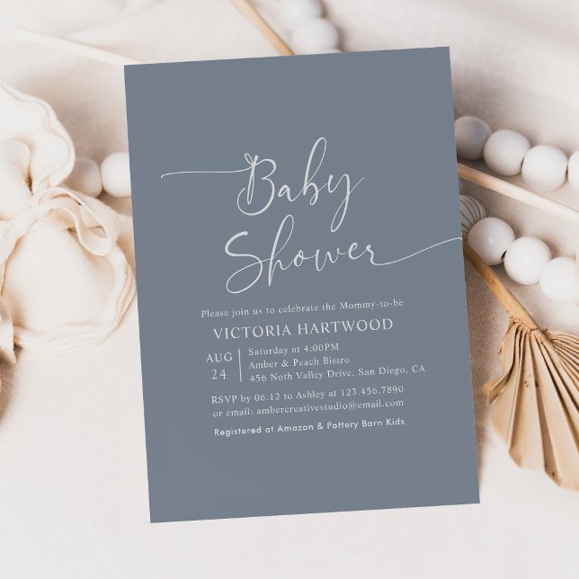 Elegant Simple Blue Baby Shower Einladung (Von Creator hochgeladen)