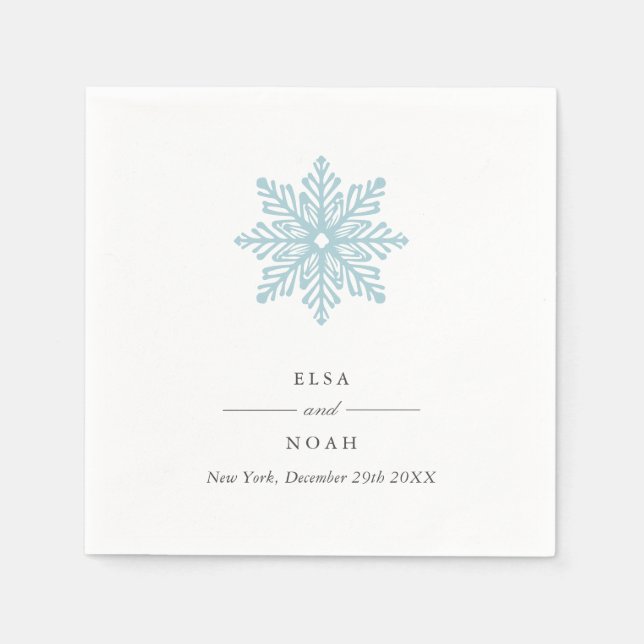 Elegant Simple Blue Snowflake Monogram Serviette (Vorderseite)