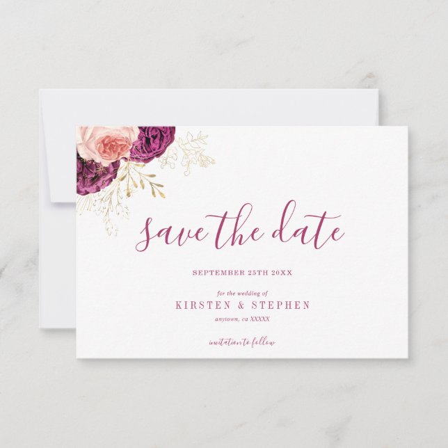 Elegant Simple Burgundy Blush Save the Date Einladung (Vorderseite)