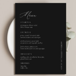 Elegant Simple Calligraphy Black Wedding Menükarte