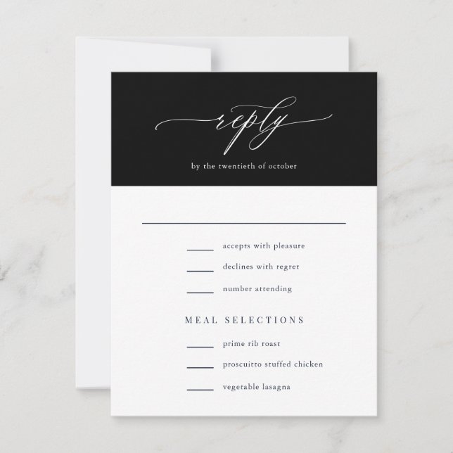 Elegant Simple Calligraphy Black Wedding RSVP Karte (Vorderseite)