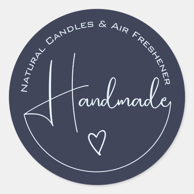 Elegant Simple Calligraphy Handmade Heart Blue Runder Aufkleber (Vorderseite)