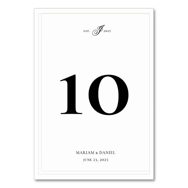 Elegant Simple Calligraphy Monogram White Wedding Tischnummer (Vorderseite)