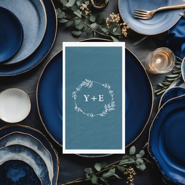 Elegant Simple Canoe Blue Mit Monogramm Wedding Serviette (Von Creator hochgeladen)
