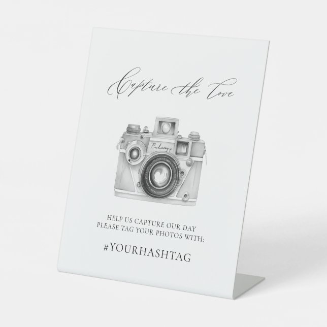 Elegant Simple Capture The Liebe Wedding Hashtag Sockelschild (Vorderseite)