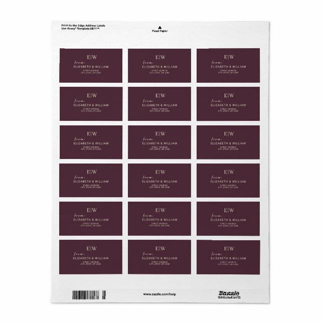 Elegant Simple Cherry Lacquer, Monogram Wedding Adressaufkleber (Vorne)