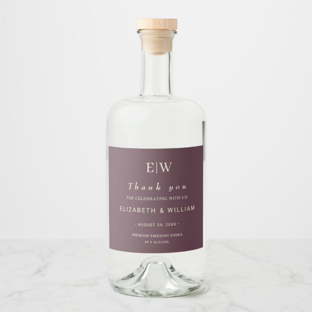 Elegant Simple Cherry Lacquer, Monogram Wedding Alkoholflaschenetikett (Vorderseite)
