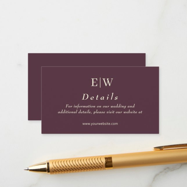 Elegant Simple Cherry Lacquer, Monogram Wedding Begleitkarte (Vorderseite/Rückseite Beispiel)