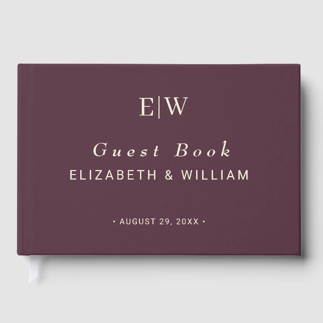 Elegant Simple Cherry Lacquer, Monogram Wedding Gästebuch (Vorderseite)