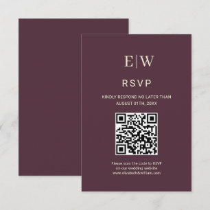 Elegant Simple Cherry Lacquer, Monogram Wedding RSVP Karte