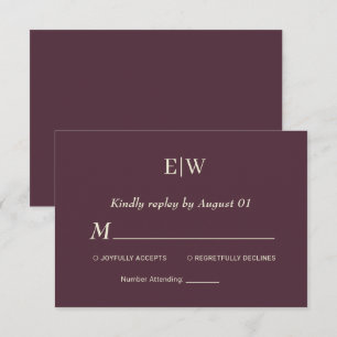 Elegant Simple Cherry Lacquer, Monogram Wedding RSVP Karte