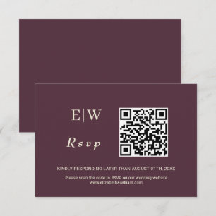 Elegant Simple Cherry Lacquer, Monogram Wedding RSVP Karte
