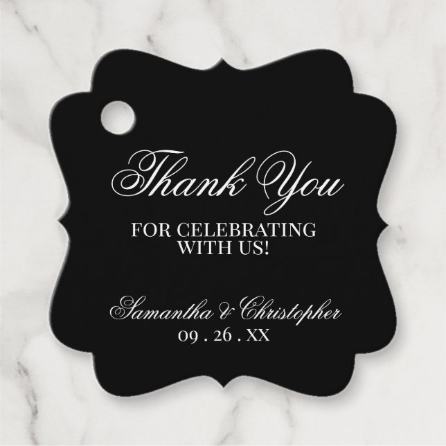 Elegant Simple Chic Black Danke Hochzeit Geschenkanhänger (Vorderseite)