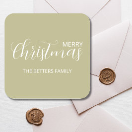 Elegant Simple Clean Sage Grün Weihnachten Quadratischer Aufkleber