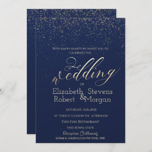 Elegant Simple Confetti Navy Blue Wedding Einladung