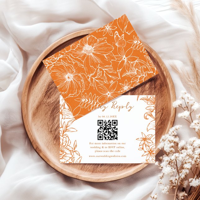 Elegant Simple Copper Floral QR Code Wedding RSVP Karte (Von Creator hochgeladen)