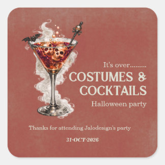 Elegant Simple Costumes Cocktails Halloween Party Quadratischer Aufkleber